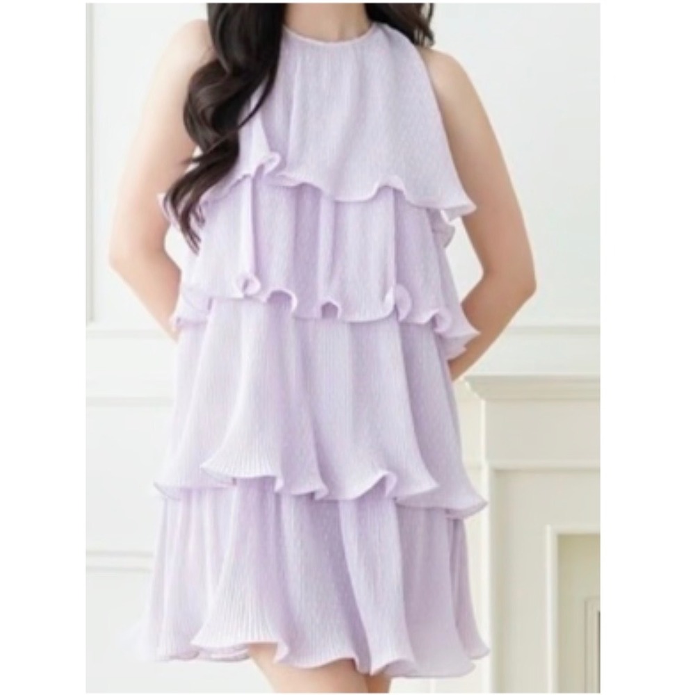 Zara‎ Mini Dress Ruffle Tiered Chiffon Fairy Swing Halter Preppy XS Purple Party